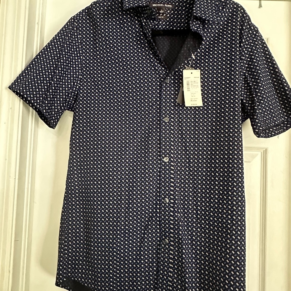 Michael Kors Dark Blue Geometric Men's Shirt